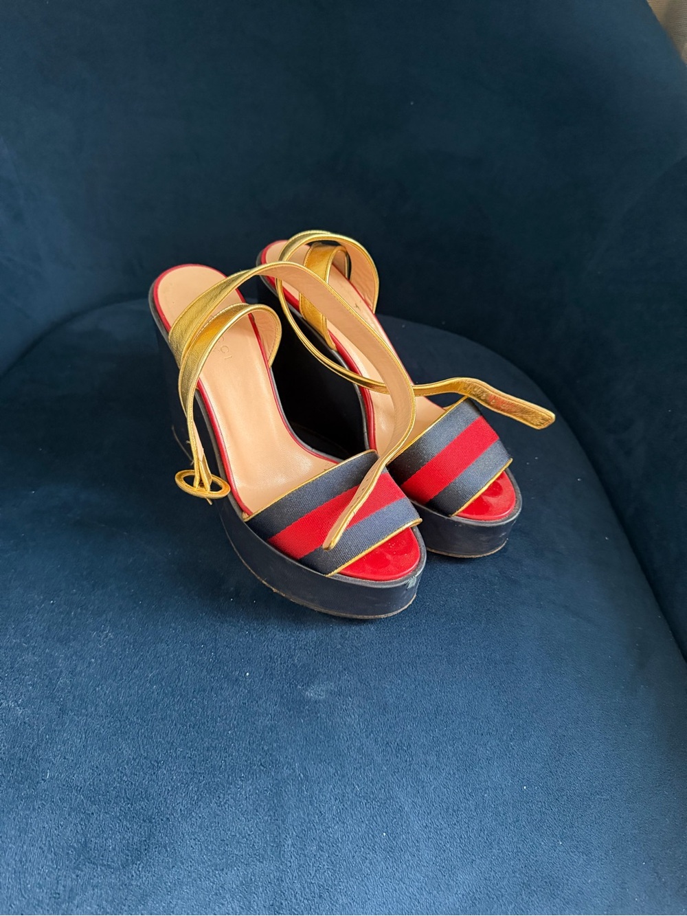 Gucci Red, Black and Gold Platform Sandals